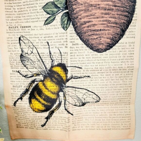Bee Beehive Vintage Book page Wall Tapestry Tree Bohemian Rustic Drawing green - Picture 3 of 10